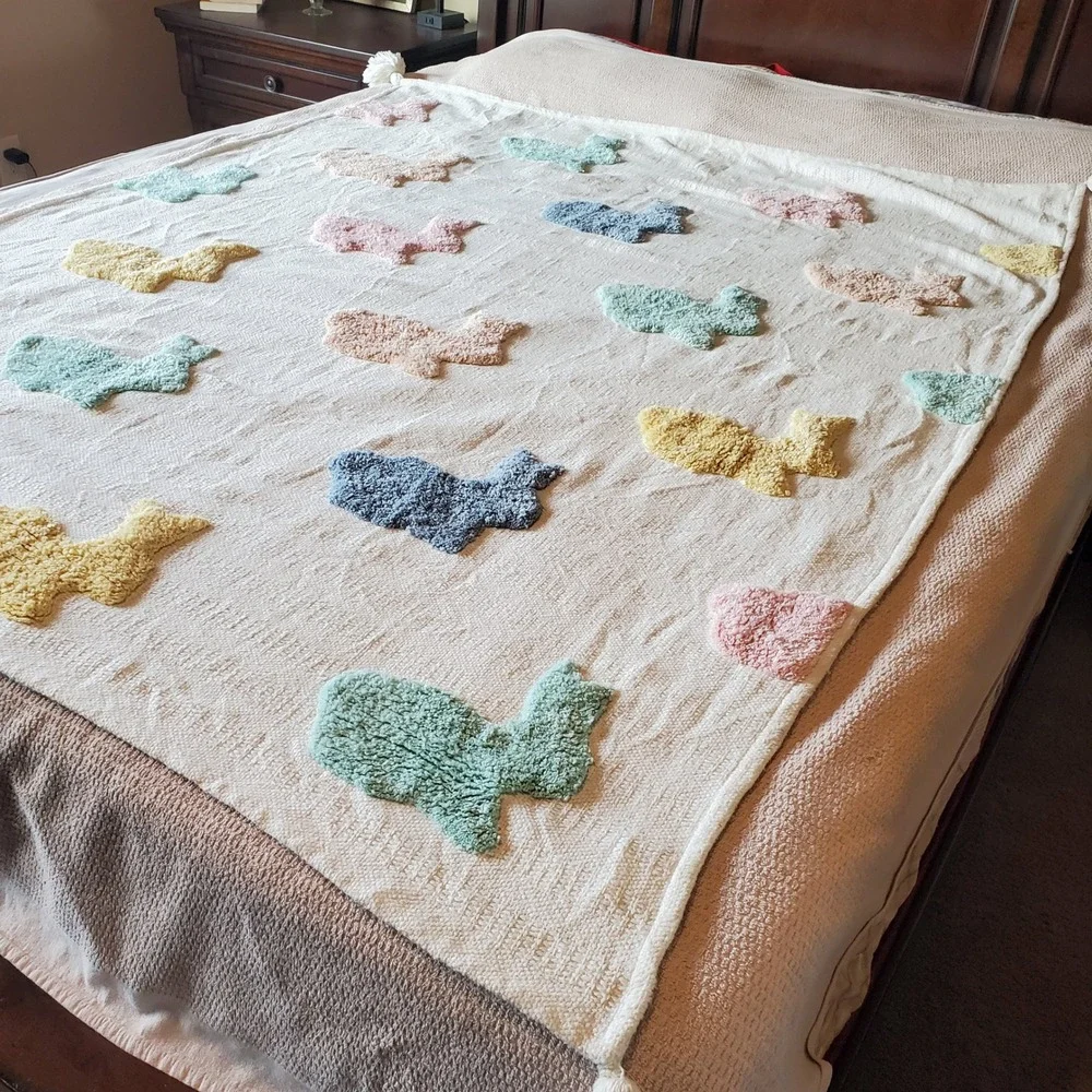 Bunny Boulevard Pastel Tufted Bunny Cotton‎ Throw Blanket with Tassels 66x52